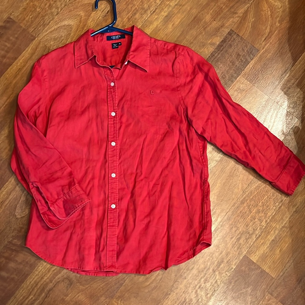 EUC Chaps linen red/orange blouse